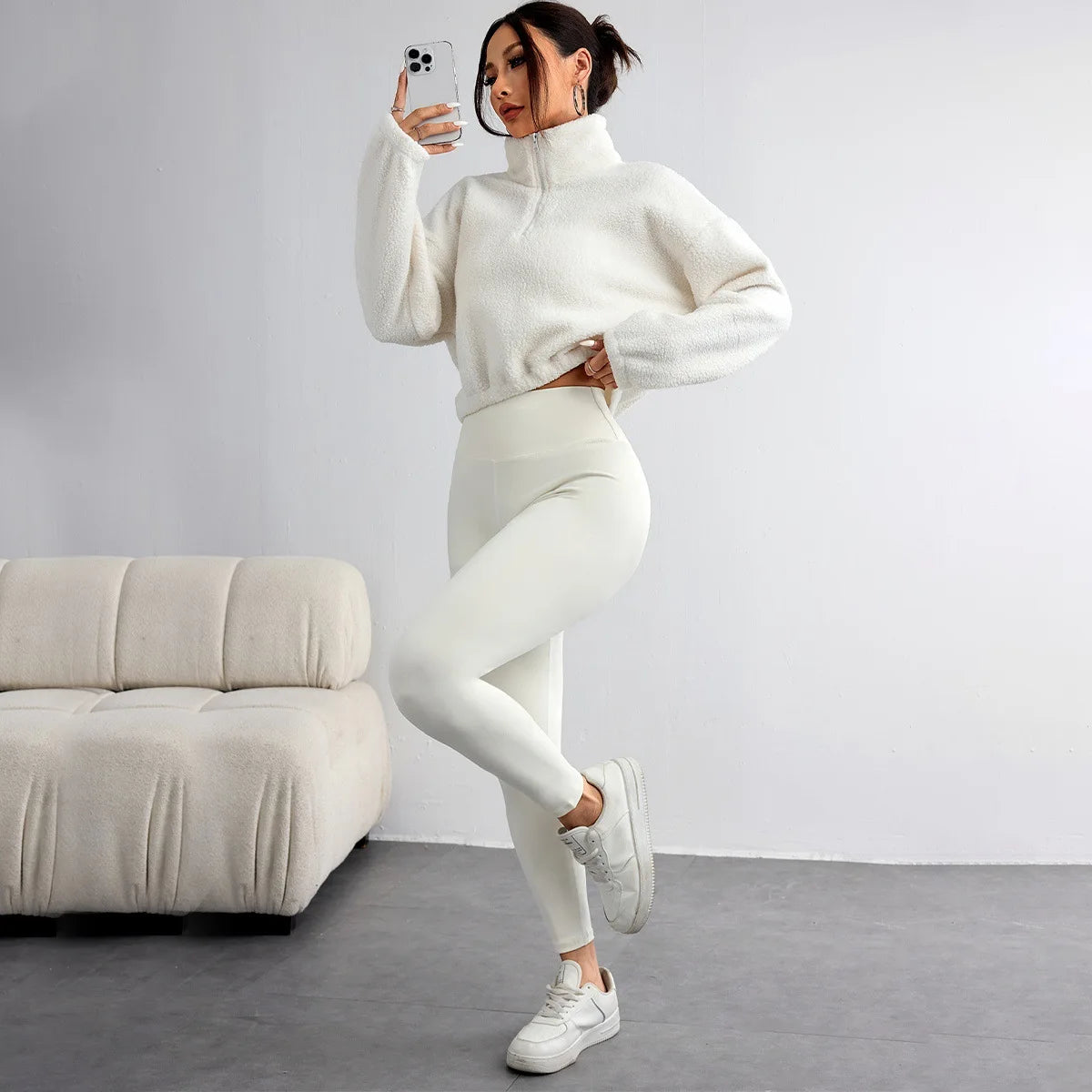 Women Three Pieces Hoodie Suits Furry Long Sleeve Pullovers with Tank Top Skinny Pants Women Sets Tracksuits Outfits Clothes