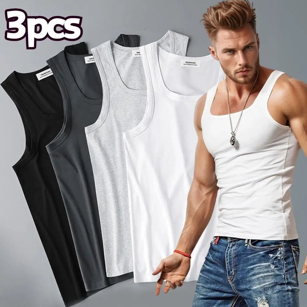 3Pcs/Lot Cotton Sleeveless T-Shirt Men'S and Women'S Solid Color Casual Bottoming Shirt Summer Vest Fit Sports Fitness T-Shirt