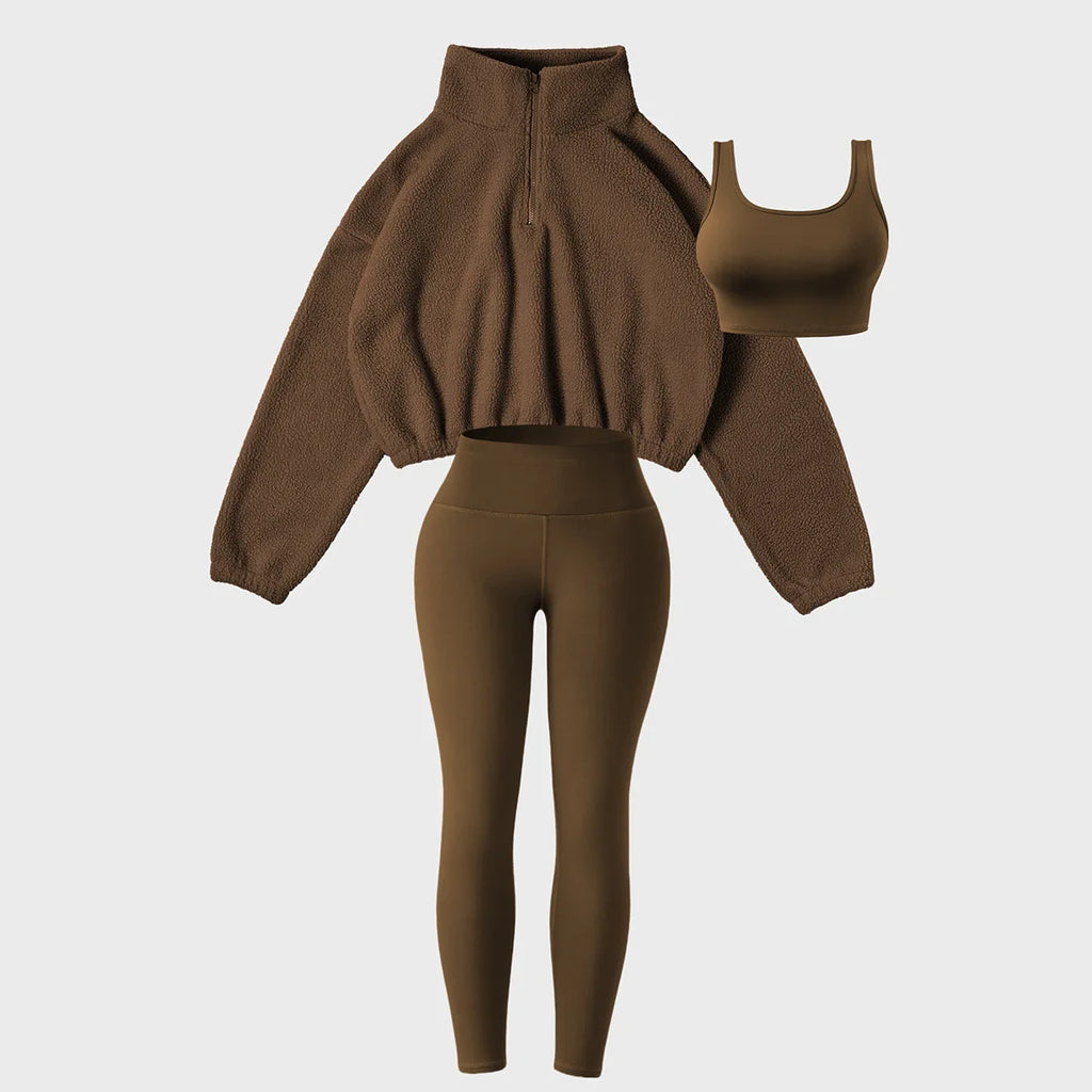 Women Three Pieces Hoodie Suits Furry Long Sleeve Pullovers with Tank Top Skinny Pants Women Sets Tracksuits Outfits Clothes