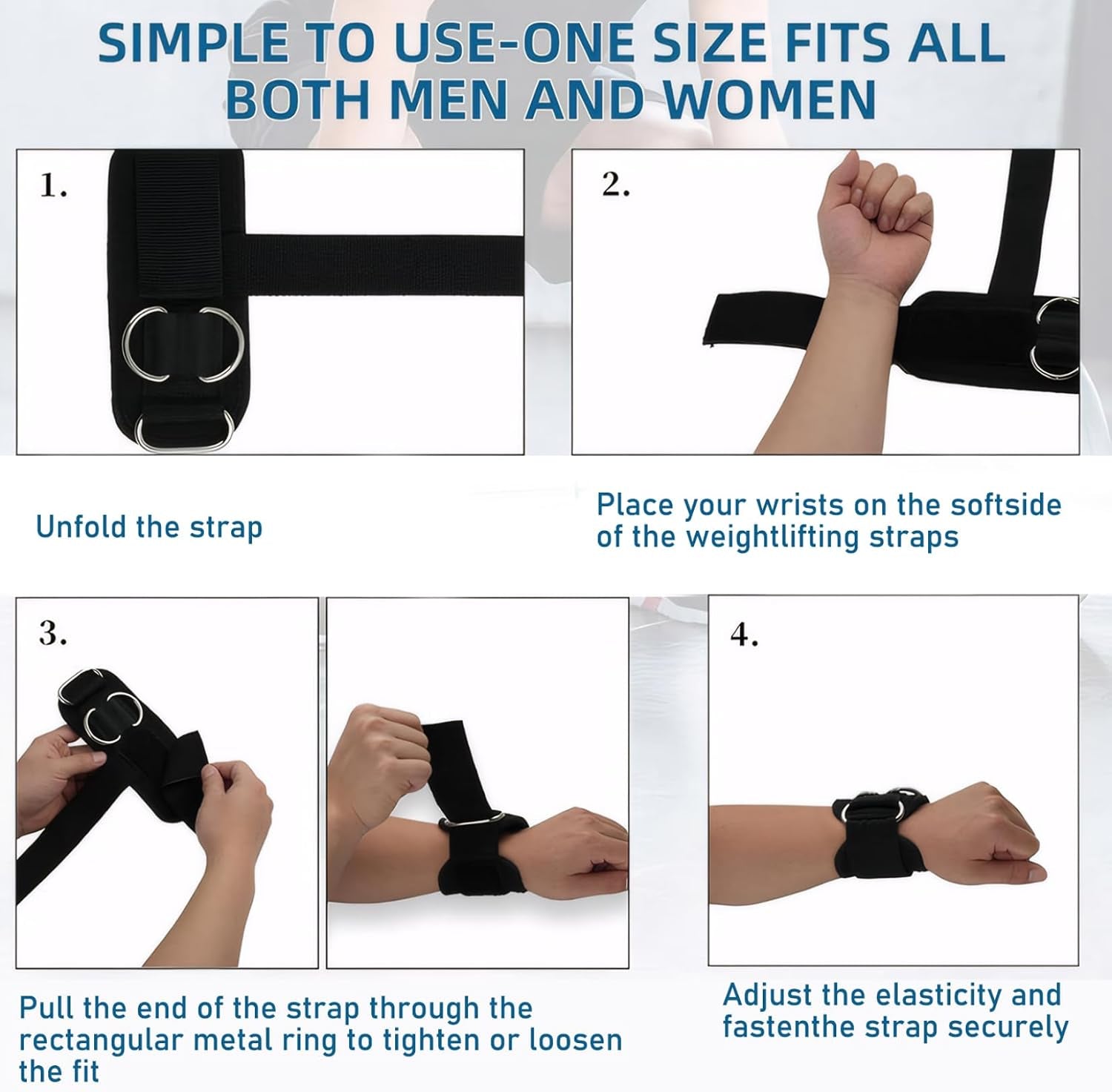 1 Pair Wrist Straps Weightlifting, Black Lifting Straps with Cuffed D Ring, Thick Comfortable Wrist Support for Weightlifting & Gym Training