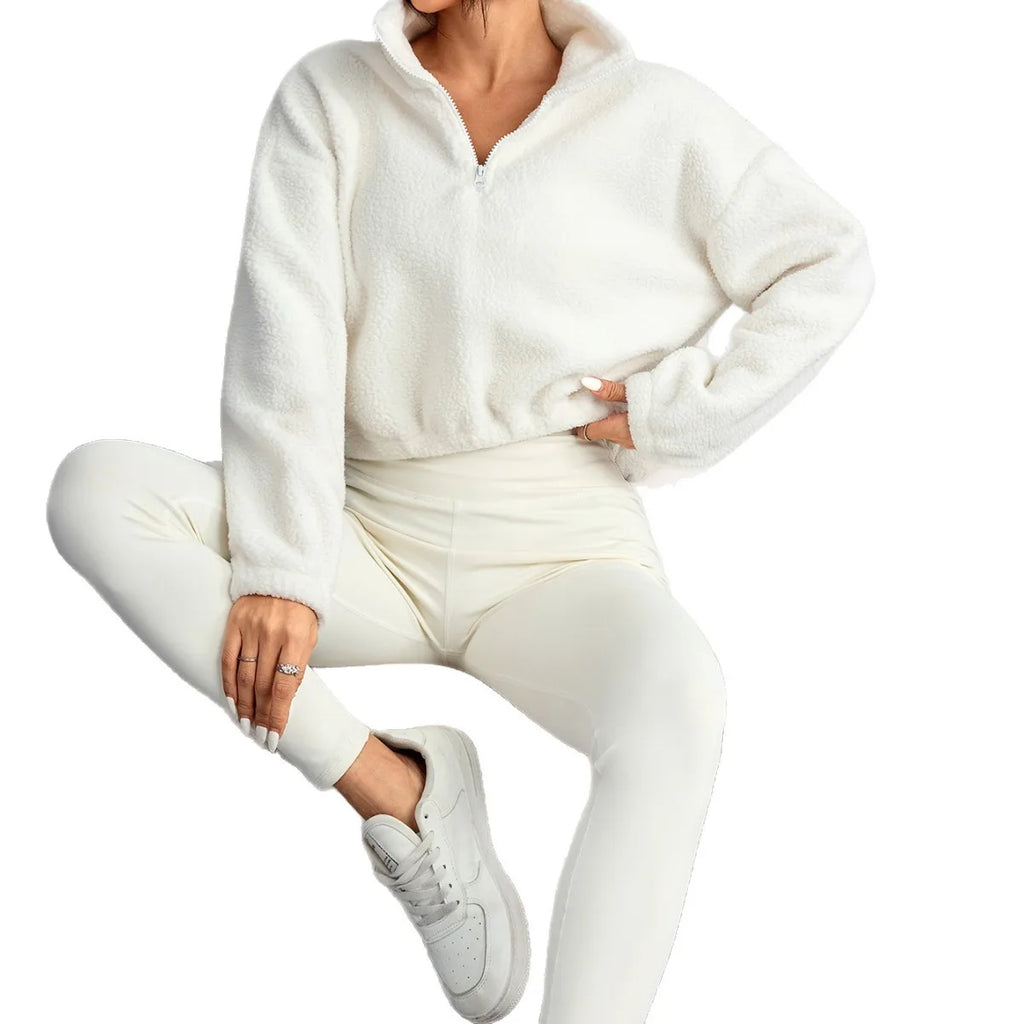 Women Three Pieces Hoodie Suits Furry Long Sleeve Pullovers with Tank Top Skinny Pants Women Sets Tracksuits Outfits Clothes