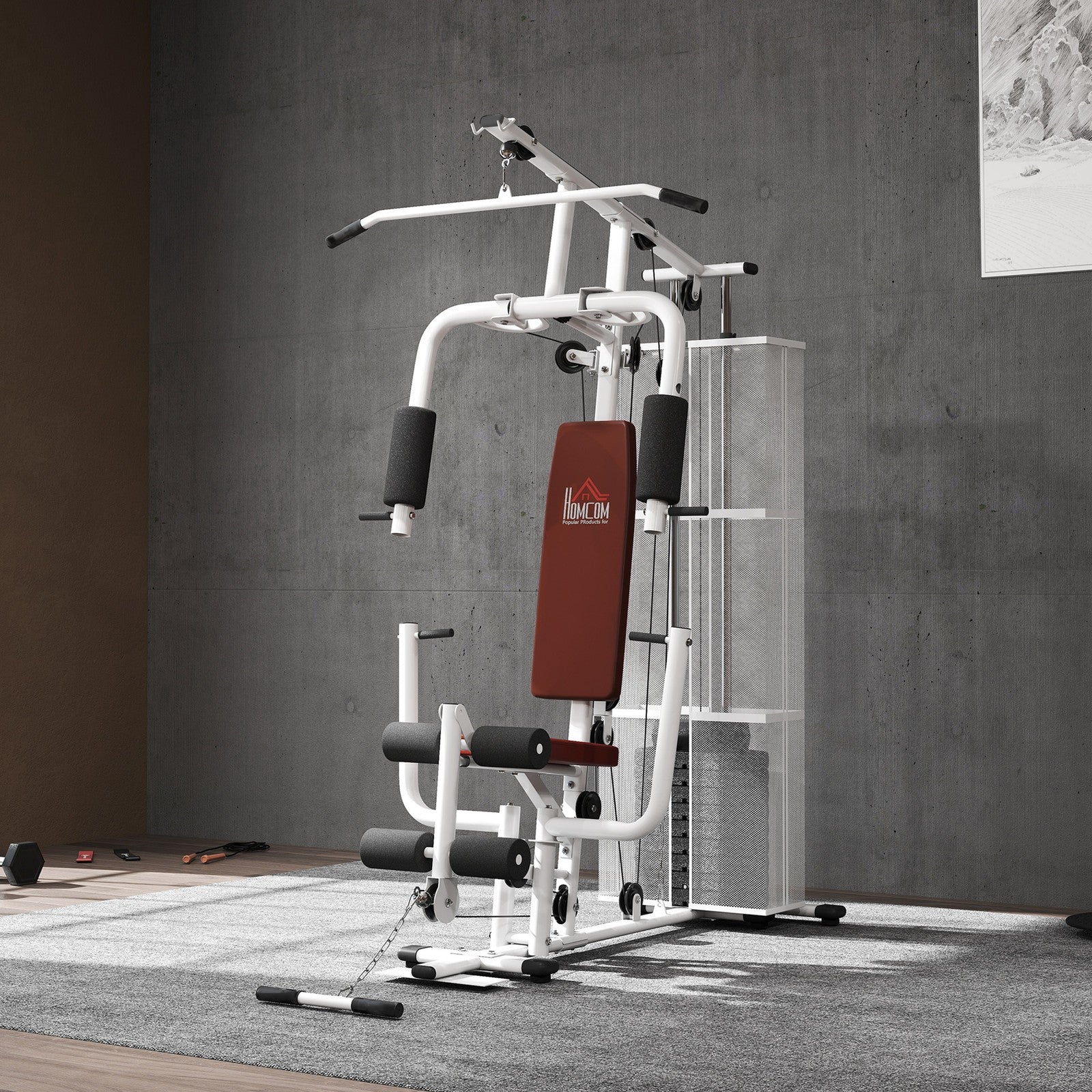 Multifunction Home Gym Weight Training Workout Station White