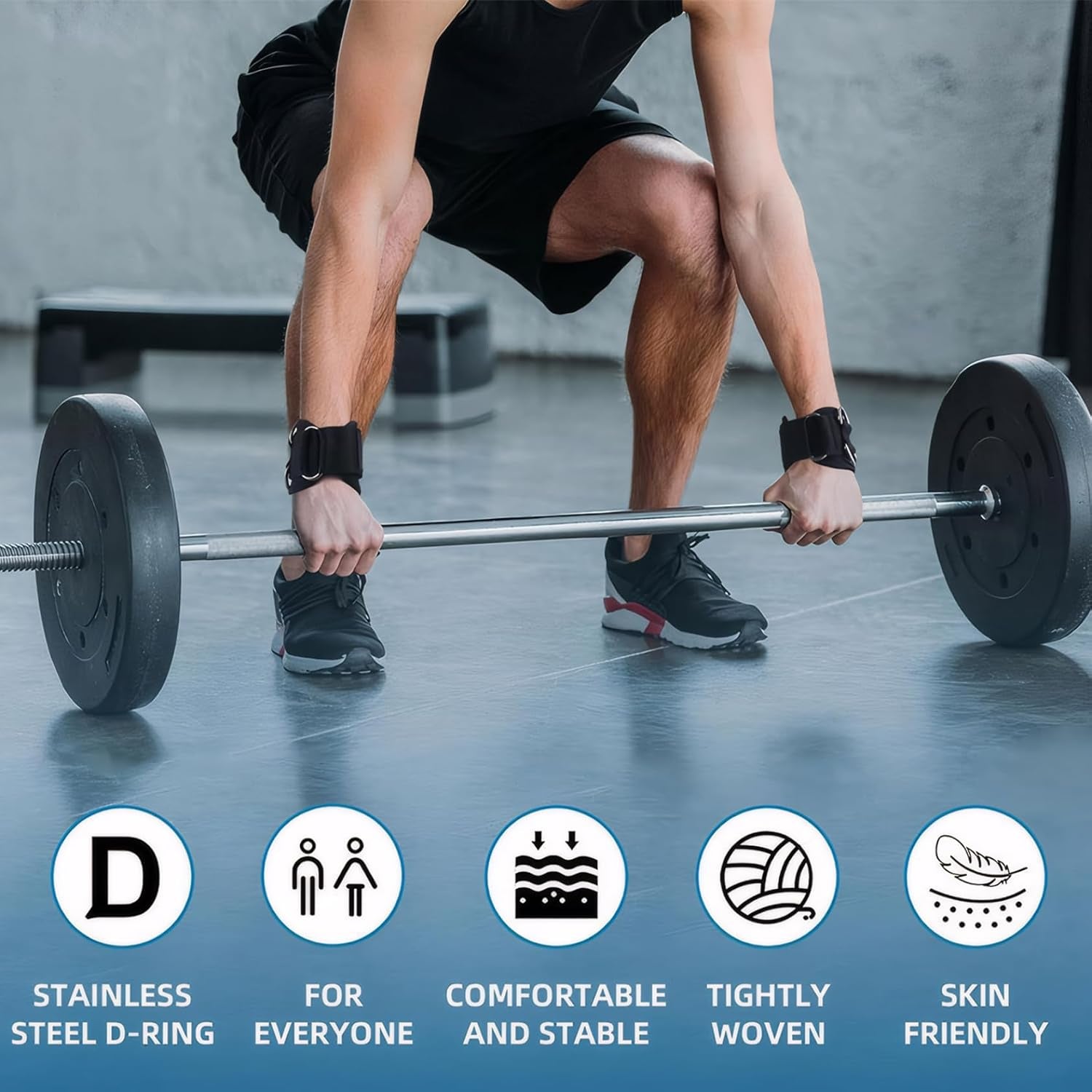 1 Pair Wrist Straps Weightlifting, Black Lifting Straps with Cuffed D Ring, Thick Comfortable Wrist Support for Weightlifting & Gym Training