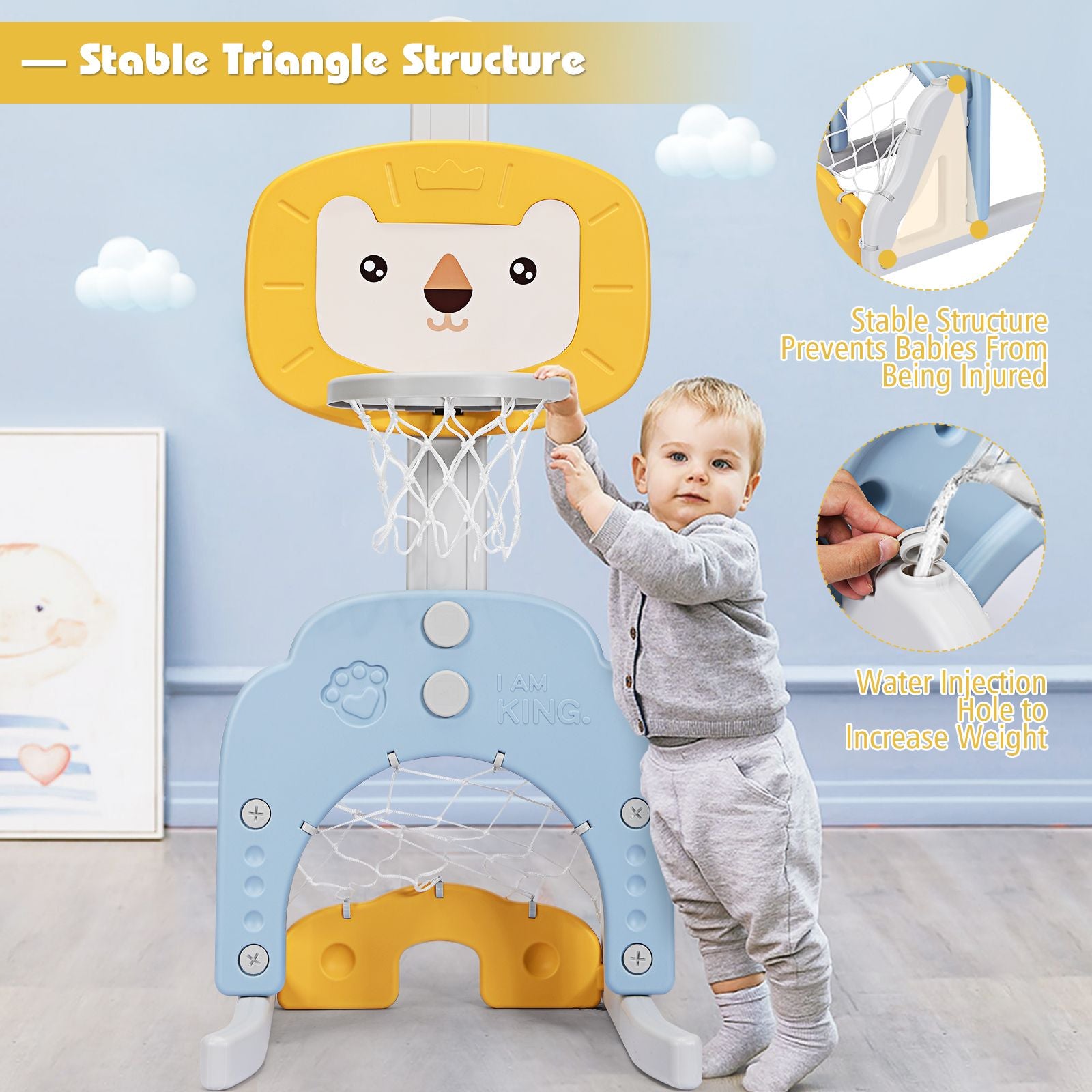 3-In-1 Basketball Hoop Set Stand with 5 Adjustable Height Levels