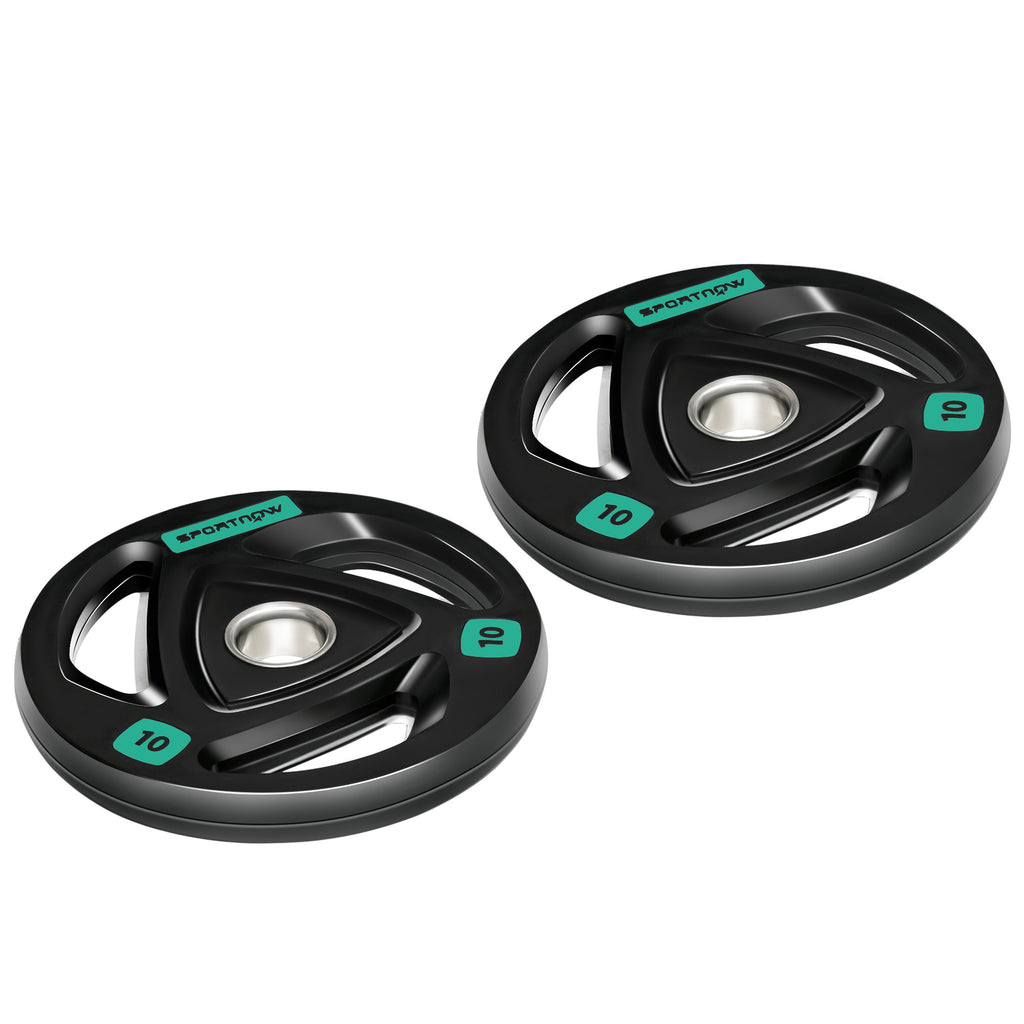 Two 10Kg Olympic Weight Plates, Tri-Grip Barbell Weights Set, with 5Cm Holes