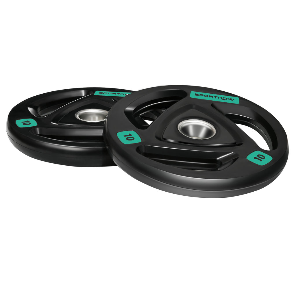 Two 10Kg Olympic Weight Plates, Tri-Grip Barbell Weights Set, with 5Cm Holes